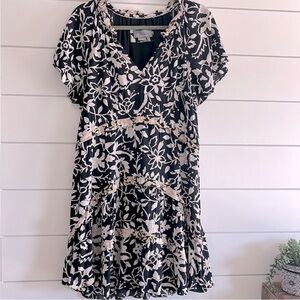 Anthropologie Black and Cream Ruffled Sundress with Puff Sleeves